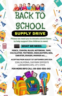 White Maximalist Back To School Supply Drive Tabloid template