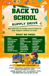 White Maximalist Back To School Supply Drive Tabloid template