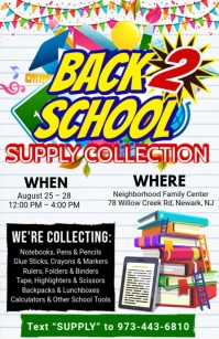 White Maximalist Back To School Supply Drive Flyer Tabloid template