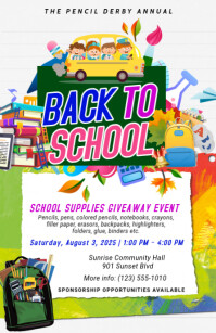 White Maximalist Back To School Supply Giveaway Flyer Tabloid template