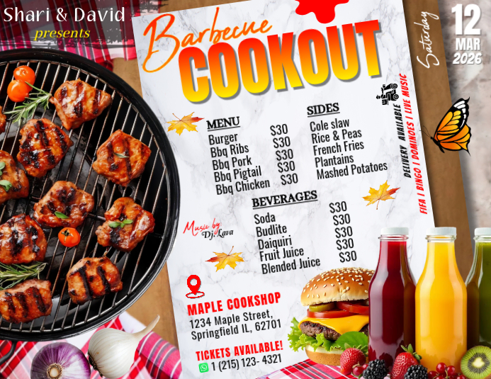 White Maximalist Backyard Barbecue Cookout Event Flyer Menu with prices ...