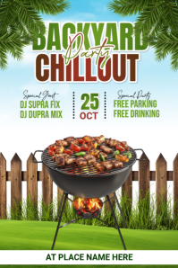 White Maximalist Backyard Chillout Party Poster template