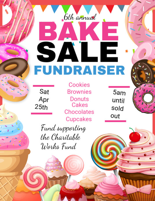 White Maximalist Bake Sale Fundraiser Flyer (us Letter) template