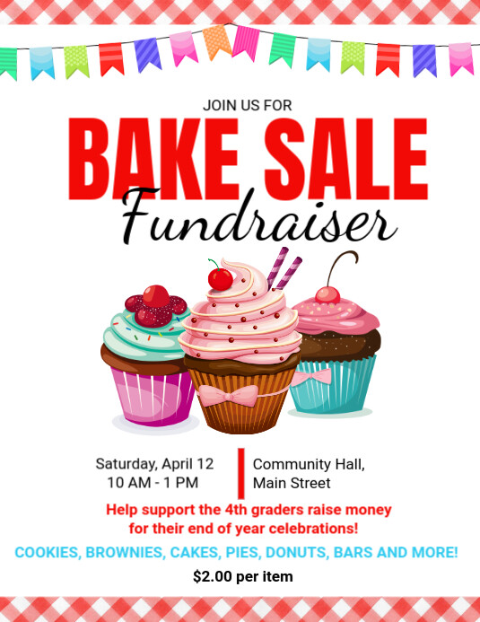 White Maximalist Bake Sale Fundraiser Flyer (us Letter) template