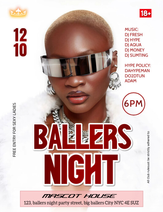 White Maximalist Ballers Night Party Flyer (us Letter) Template ...