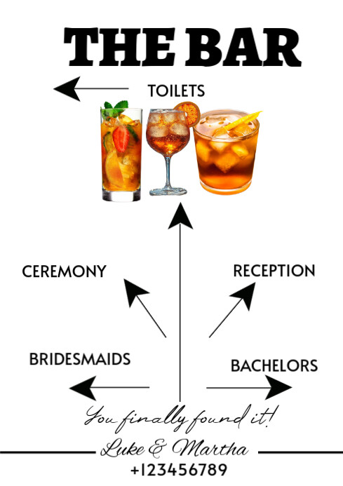 White Maximalist Bar Menus: Reception Directions Cocktail Guide A4 template