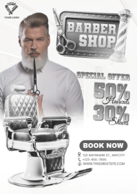 White Maximalist Barbershop Special Offer A4 template