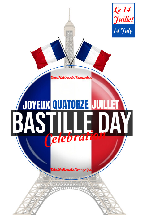 White Maximalist Bastille Day (fête Nationale Plakat template