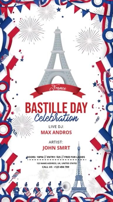 White Maximalist Bastille Day Instagram Reel template