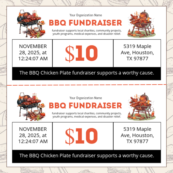 Bbq Raffle Example White Maximalist Bbq Fundraiser Printable Ticket Instagram Post ...