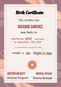 White Maximalist Birth Certificate  A4 template