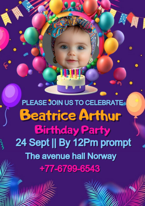 White Maximalist Birthday Invitation Card A4 Template | PosterMyWall