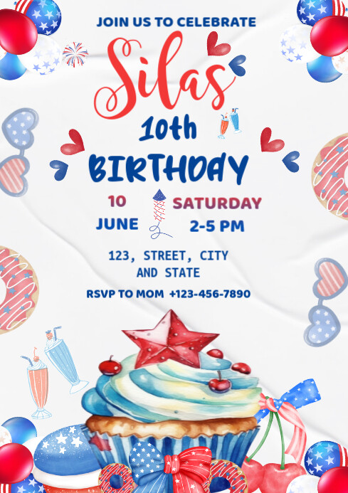 Modèle White Maximalist Birthday Invitation Card A4 | PosterMyWall