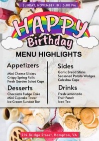 White Maximalist Birthday Menu A4 template