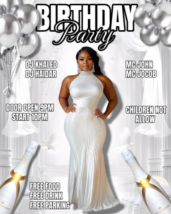 White Maximalist Birthday Party Flyer Template Instagram Portrait ...