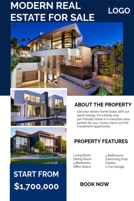 Copy of White Maximalist Blue And White Modern Real Estate Flyer Poster ...