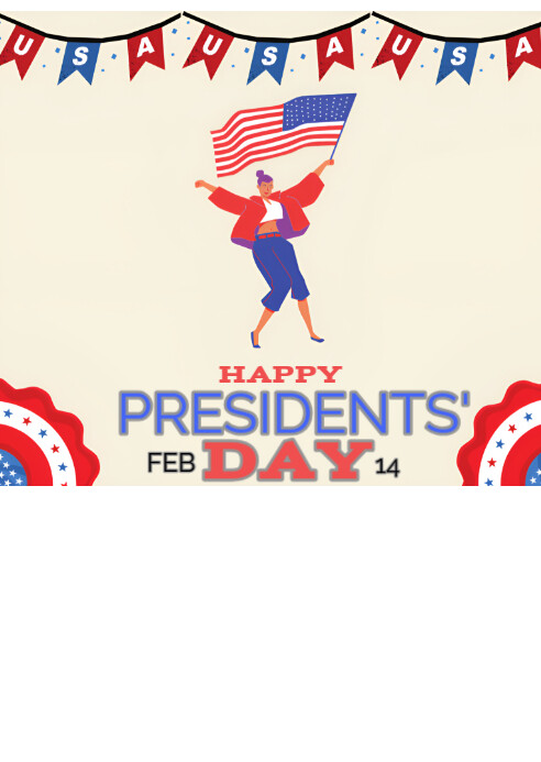 Blue red and white happy presidents Day A6 template