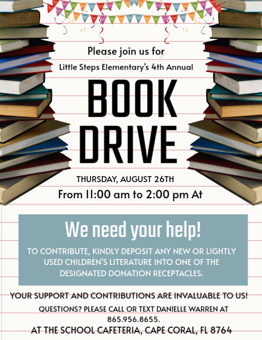 White Book Drive Event Flyers Template | PosterMyWall
