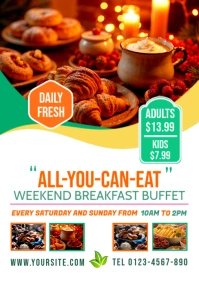 White Maximalist Breakfast Restaurant Flyer A5 template