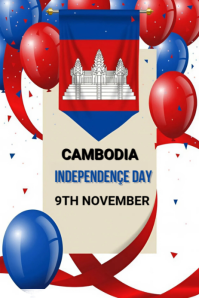 White Maximalist Cambodia Independence Celebration Pinterest Graphic template
