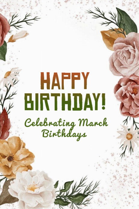 White Maximalist Celebrating March Birthdays  Banner 4' × 6' template