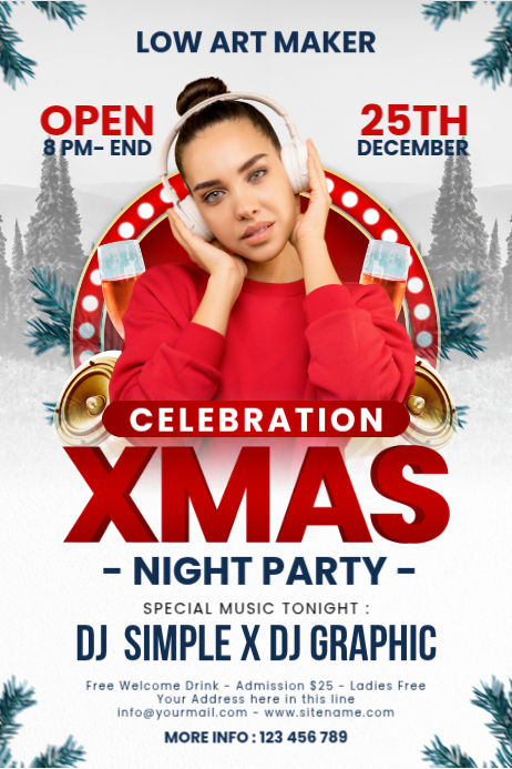Plantilla de White Maximalist Celebration XMAS Night Party Poster ...