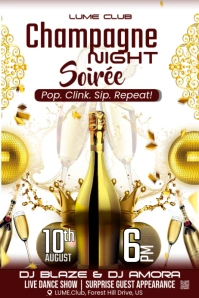 White Maximalist Champagne Night Party Poster template