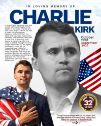 White Maximalist Charlie Kirk Memorial Poster Instagram Portrait template