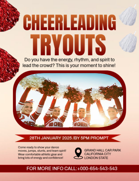 Cheerleading Tryouts Flyers Template | PosterMyWall