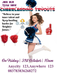 Blanc Cheerleading Tryouts Announcement Volante Template