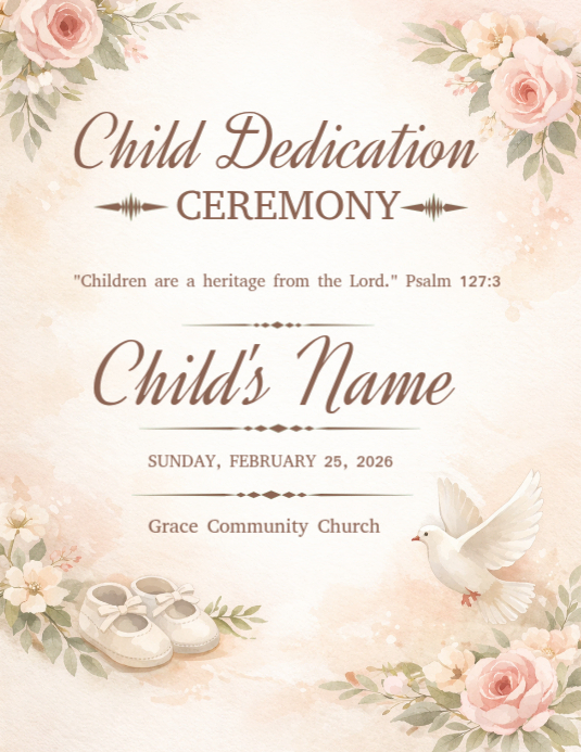 White Maximalist Child Dedication Invitation Flyer (us Letter) Template ...