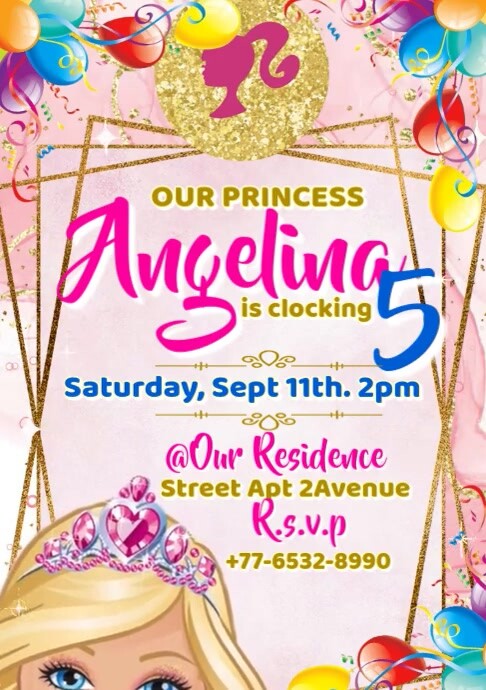 White Maximalist Children Birthday Invitation Card Template  A4