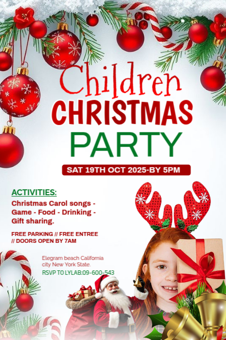 White Maximalist Children Christmas Party Template Poster | PosterMyWall