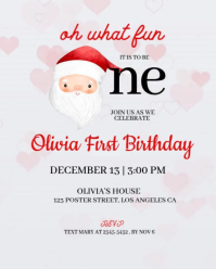White Maximalist Christmas 1st Birthday Invitation, Oh What Fun Birthday Party Flyer Template  Insta Instagram Portrait