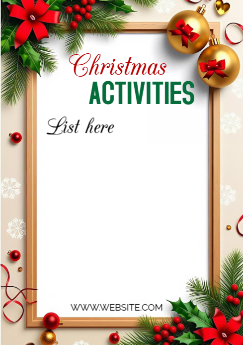 Plantilla de White Maximalist Christmas Activities Flyer A4 | PosterMyWall