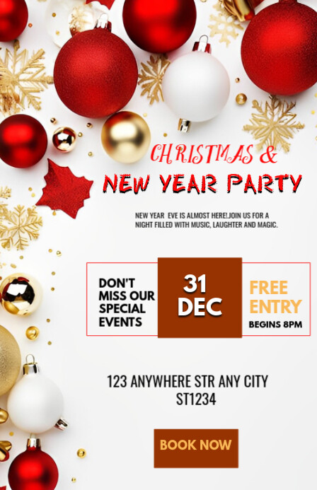 Plantilla de White Maximalist Christmas And New Year Party Poster ...