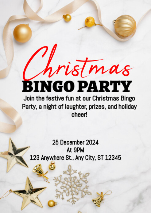 White Maximalist Christmas Bingo Party A6 Template | PosterMyWall