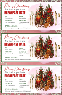 White Maximalist Christmas Breakfast Gift Voucher Ticket  Tabloid Tablóide template