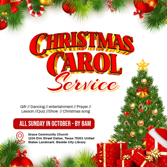 Copy of White Maximalist Christmas Carol Service Invitation Template ...