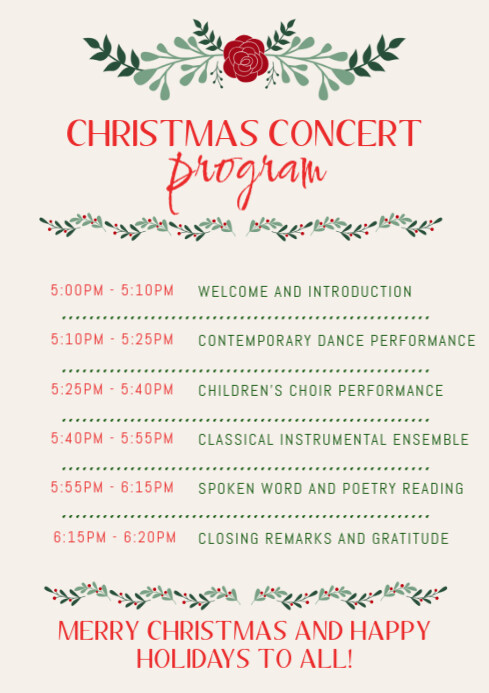 Christmas Programme Example White Maximalist Christmas Concert Program A4 Template | PosterMyWall