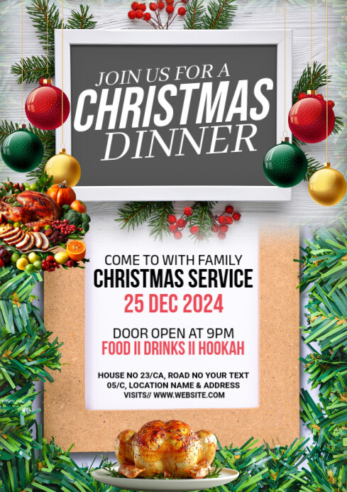 White Maximalist Christmas Dinner Service A1 template