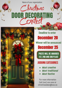 White Maximalist Christmas Door Decorating Contest Invitation A4 template