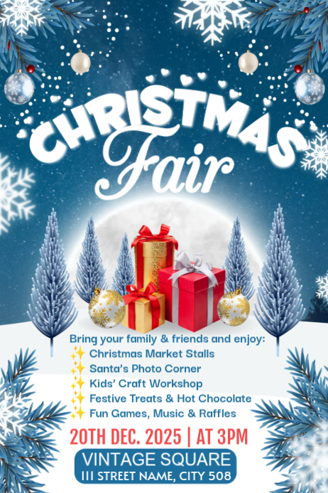 White Maximalist Christmas Fair Poster Template | PosterMyWall