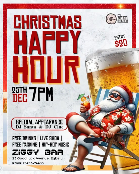 White Maximalist Christmas Happy Hour Template Instagram Portrait ...