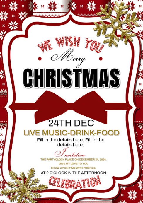 White Maximalist Christmas Invitation Card A5 Template | PosterMyWall
