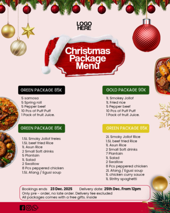 White Maximalist Christmas Menu Flyer Template Instagram Portrait ...