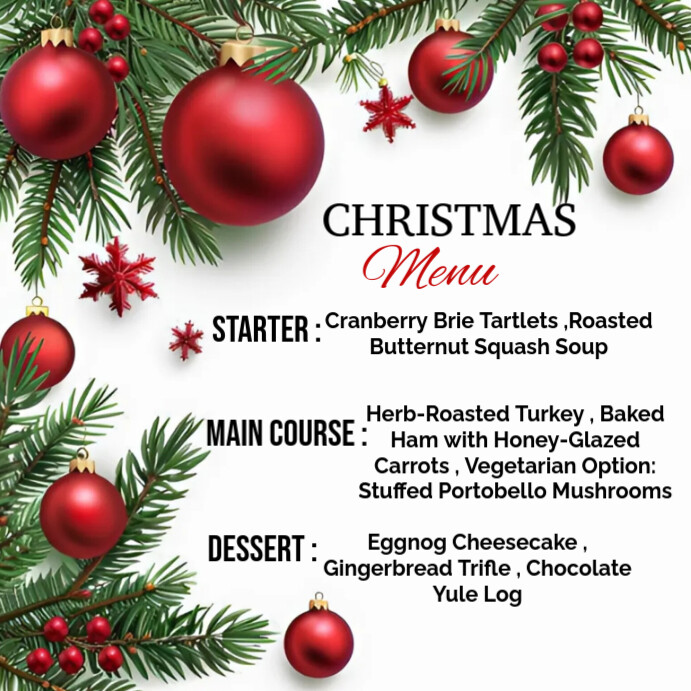 White maximalist christmas menu instagram post Template | PosterMyWall