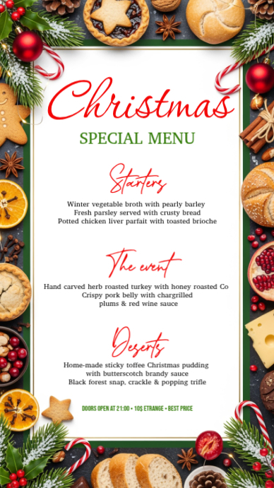 White Maximalist Christmas Menu Instagram Story Template | PosterMyWall
