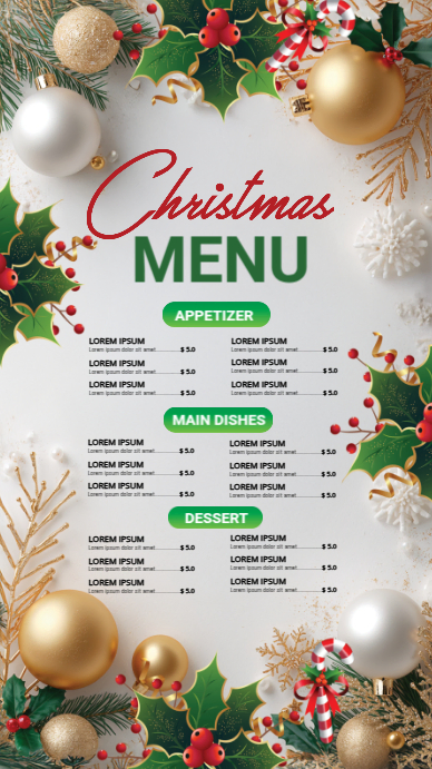 White Maximalist Christmas Menu Template Instagram Story | PosterMyWall