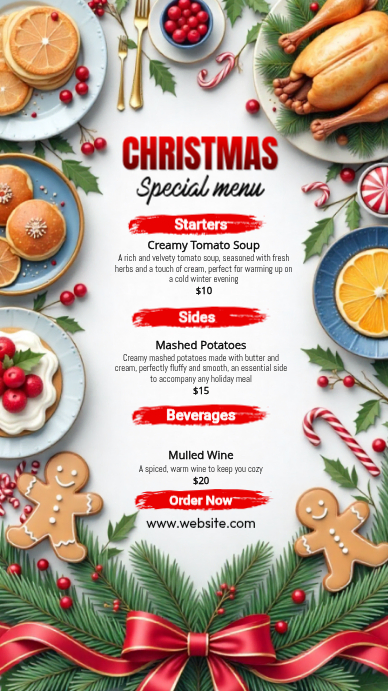 White Maximalist Christmas Menu Template Instagram Story